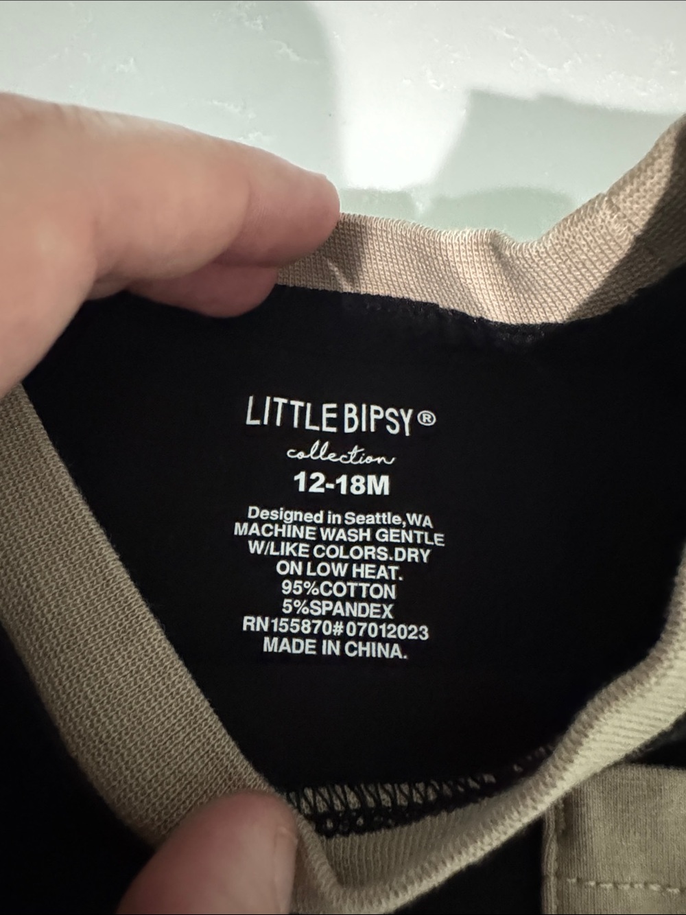 Kids Long Sleeve Contrast Pocket Tee - Black and Tan - Picture 2 of 2